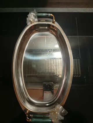 Vassoio vintage Chantall inox placcato oro