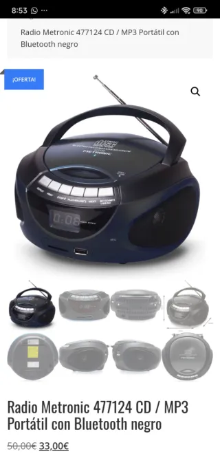 Radio CD Bluetooth Negra