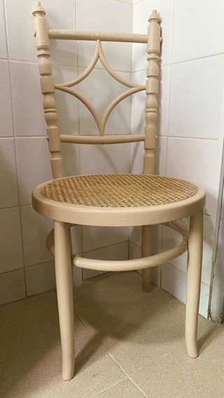 Silla Tonet madera y ratán beige