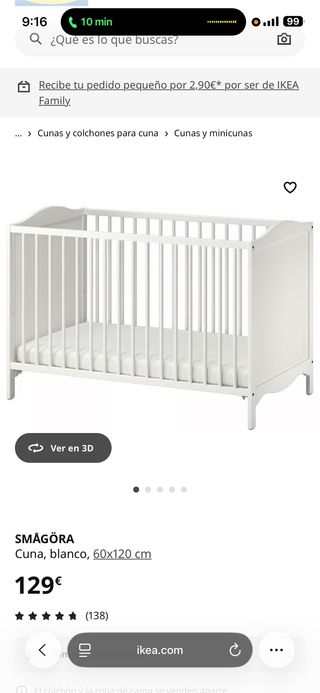 Culla SMÅGÖRA bianca 60x120 cm