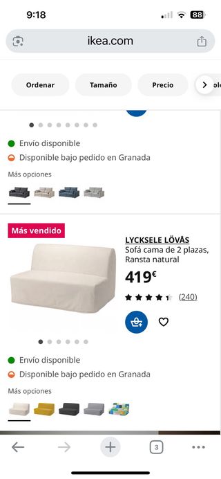 Sofá Cama Ikea 1.40x 1.88  con Funda