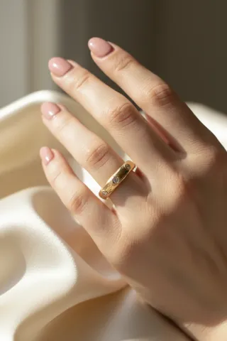 Anillo Acero Ajustable Circonitas Dorado