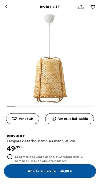 Lámpara de techo bambú Ikea KNIXHULT