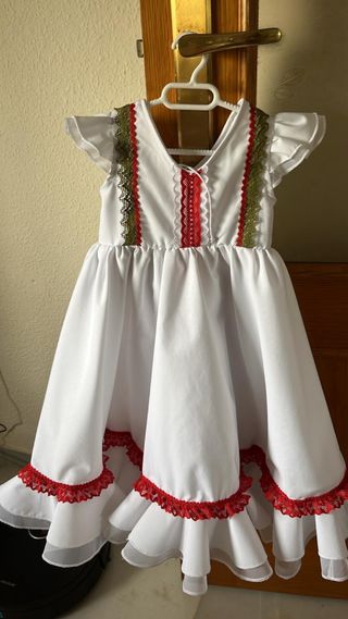 Traje Gitana Niña Blanco y Rojo