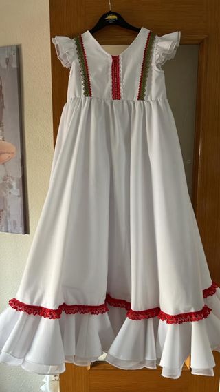 Traje Gitana Niña Blanco y Rojo