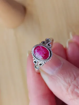 Anillo Plata y Rubí Ovalado TALLA  17