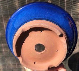 MACETA BONSAI REDONDA ESMALTE AZUL 19,5x6 cm