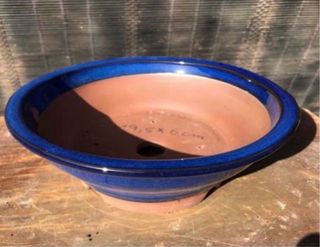 MACETA BONSAI REDONDA ESMALTE AZUL 19,5x6 cm