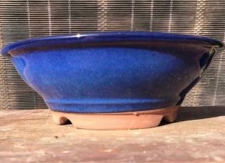 MACETA BONSAI REDONDA ESMALTE AZUL 19,5x6 cm