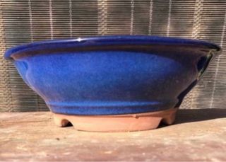MACETA BONSAI REDONDA ESMALTE AZUL 19,5x6 cm