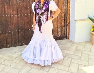 Traje de flamenca blanco talla 44