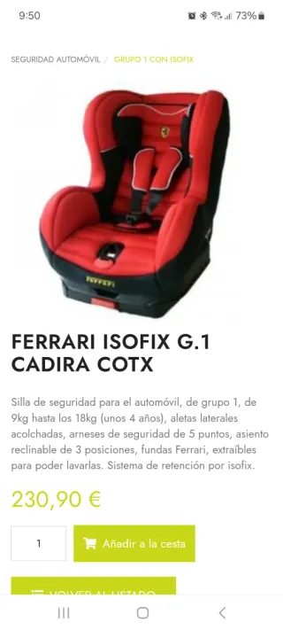Silla Coche Ferrari Isofix Grupo 1