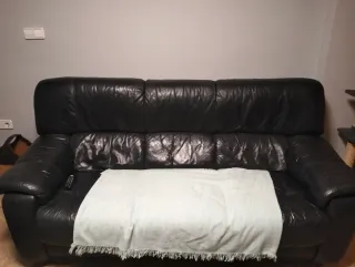 Sofá de 3 plazas, negro, piel ...