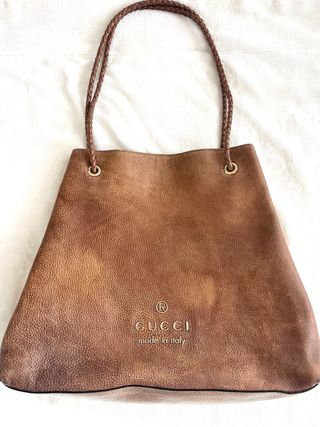 Borsa grande vintage Gucci in pelle marrone