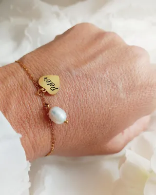 Pulsera My Heart dorada con perla