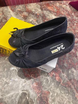 Zapatos 24 HRS azules cuña peep toe