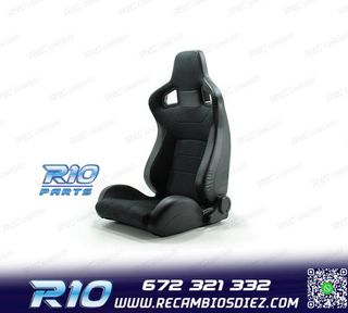 ASIENTO DEPORTIVO SEMI BAQUET ESTILO RS ALCANTARA CUERO NEGR