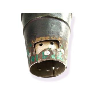 Gramófono antiguo de trompeta verde.