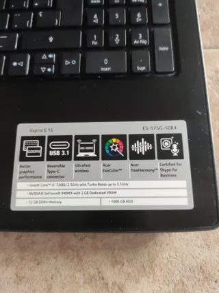 Portátil Acer Aspire E5 575G Negro