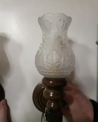 Coppia applique vintage legno e vetro