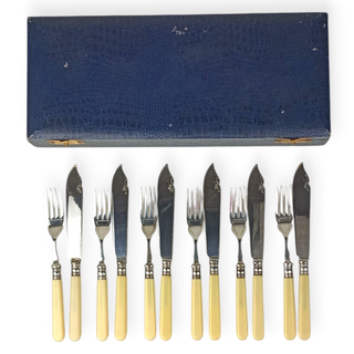 Antico set di posate in argento EPNS per pesce