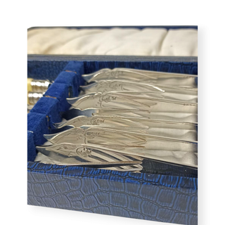 Antico set di posate in argento EPNS per pesce