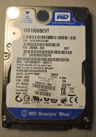Hard Disk SATA 2,5 160GB WD WD1600BEVT