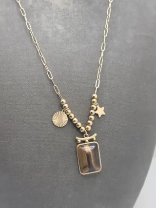 Colgante Ojo de Tigre Rectangular Dorado