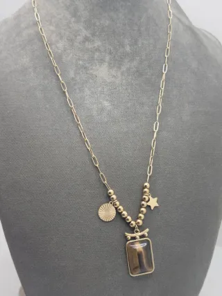 Colgante Ojo de Tigre Rectangular Dorado