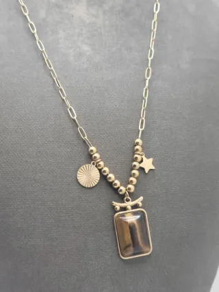 Colgante Ojo de Tigre Rectangular Dorado