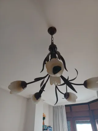 2 Lámparas techo 6 tulipas flor metal y cristal