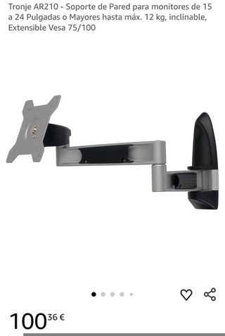Tronje AR210 - Soporte de Pared para monitores de 15 a 24 Pulgadas o Mayores hasta máx. 12 kg, inclinable, Extensible Vesa 75/100