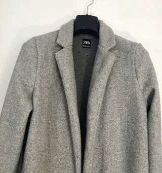 Abrigo Largo Lana Zara Gris Oversize Talla L