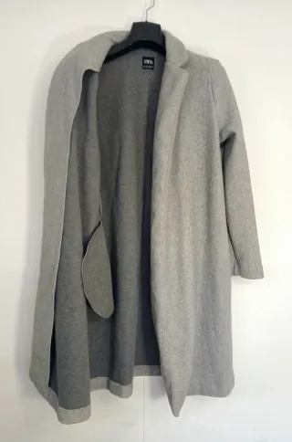Abrigo Largo Lana Zara Gris Oversize Talla L
