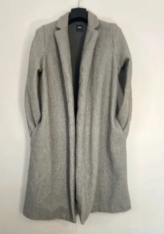 Abrigo Largo Lana Zara Gris Oversize Talla L