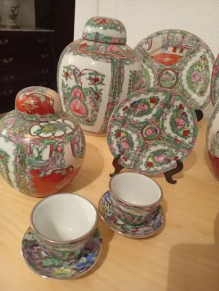 Juego Cerámica Macao Antiguo Platos y Jarras