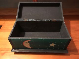 Oferta.Caja de madera decorada Sol, Luna/Estrellas