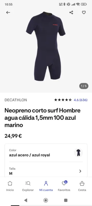 Traje neopreno surf OLAIAN corto hombre M 1.5 mm