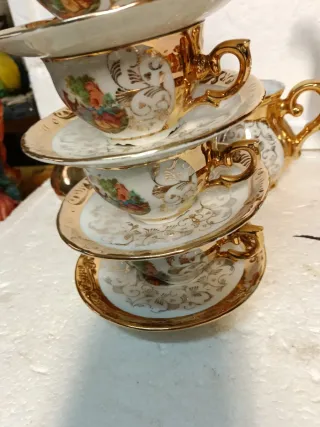 Servizio tazzine caffè porcellana oro decorato