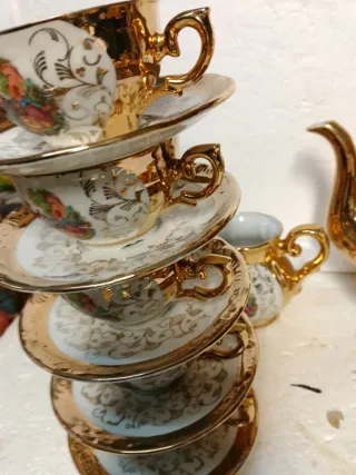 Servizio tazzine caffè porcellana oro decorato