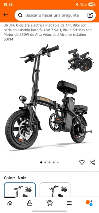 Bicicleta Eléctrica Plegable Negra