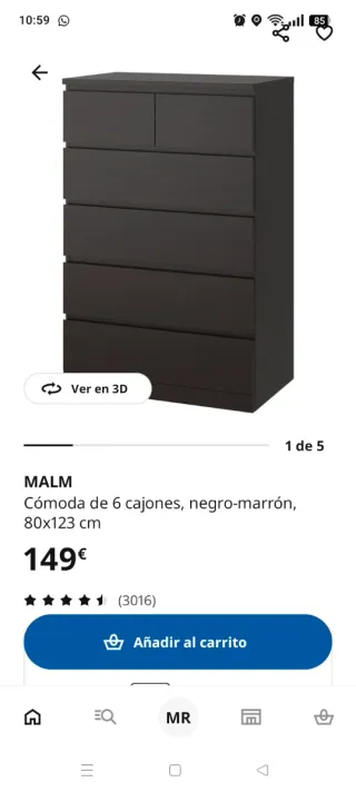 Cómoda MALM 6 Cajones Madera Oscura