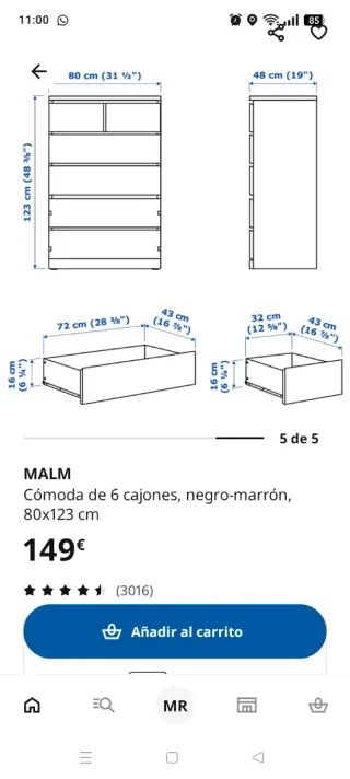 Cómoda MALM 6 Cajones Madera Oscura