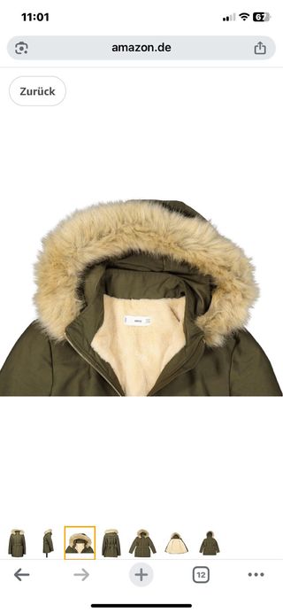 Parka verde con capucha y cinturón