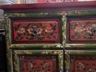 Espectacular Mueble Tibetano Antiguo Pintado Mano