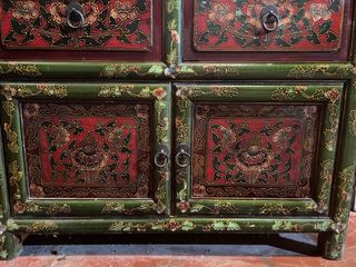 Espectacular Mueble Tibetano Antiguo Pintado Mano