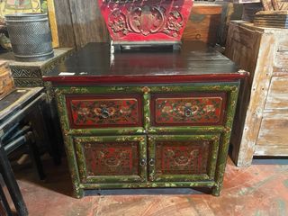 Espectacular Mueble Tibetano Antiguo Pintado Mano