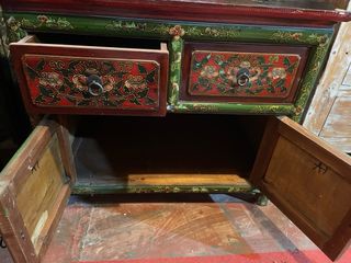 Espectacular Mueble Tibetano Antiguo Pintado Mano