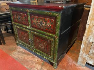 Espectacular Mueble Tibetano Antiguo Pintado Mano
