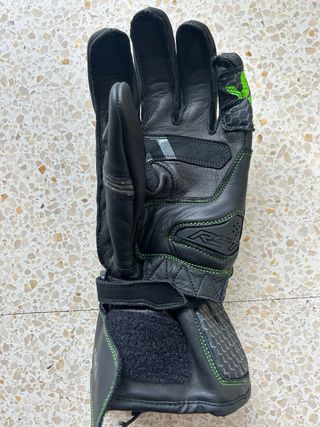 Guantes Moto Kawasaki Cuero Negro Verde